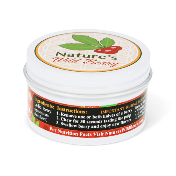 Nature's Wild Berry Travel Jar, a resealable aluminum tin, shown from every side